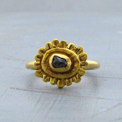 Raw diamond halo 22k gold ring