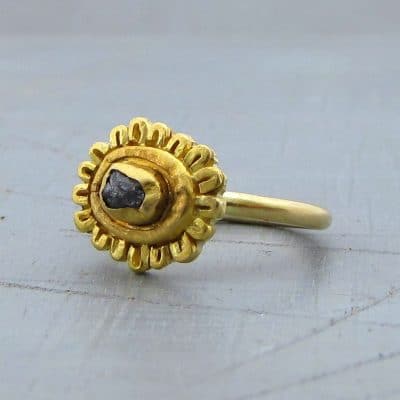 Raw diamond halo 22k gold ring