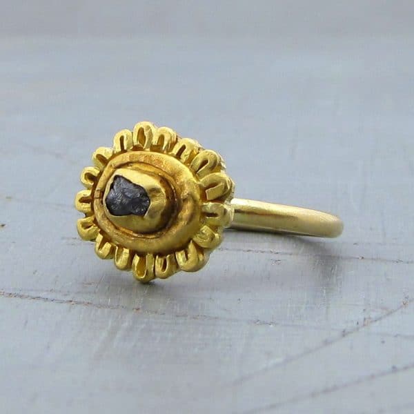 Raw diamond halo 22k gold ring