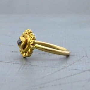 Raw diamond halo 22k gold ring