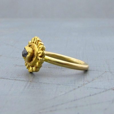 Raw diamond halo 22k gold ring