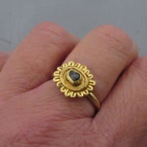 Raw diamond halo 22k gold ring