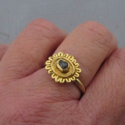Raw diamond halo 22k gold ring
