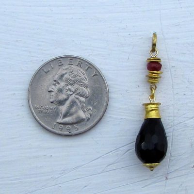 Onyx and Ruby Briolette 24k gold pendant