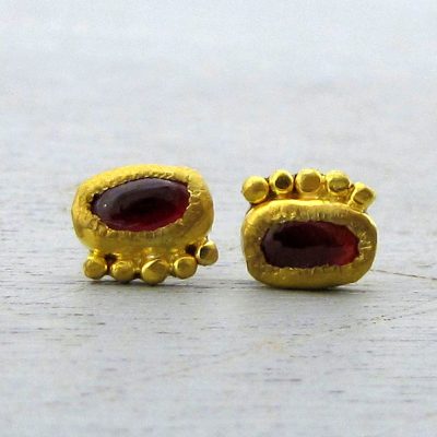 Solid 24k gold Garnet studs earrings