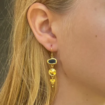 22K gold drop earrings with black Onyx