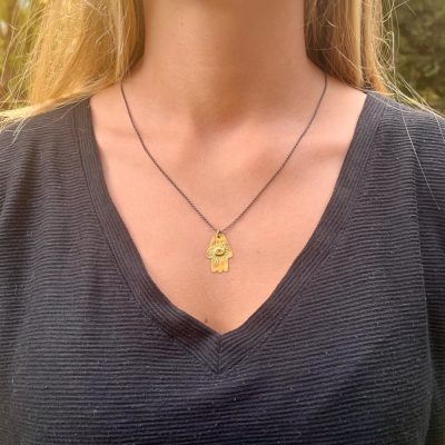 Yellow Sapphire 22k gold Hamsa pendant necklace