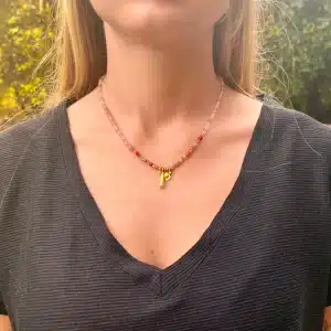 Strawberry Quartz 24k gold beaded necklace