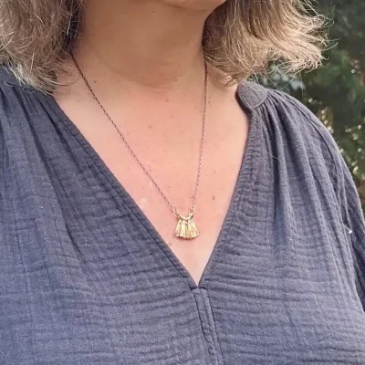 Handmade 14 karat gold bells pendants silver necklace