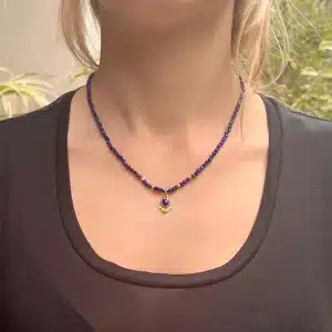 24k solid gold and Lapis Lazuli necklace