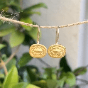 Oval handmade pure gold earrings
