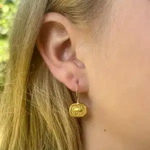 Oval handmade pure gold earrings