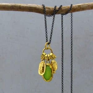 Rough Lemon Jade 22k gold charms necklace
