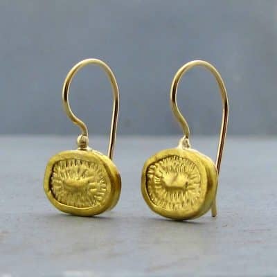 Oval handmade pure gold earrings
