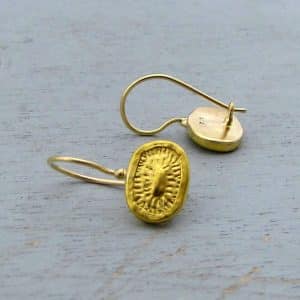 Oval handmade pure gold earrings