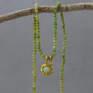 Green shaded Opal and Lemon Chrysoprase 24k gold necklace