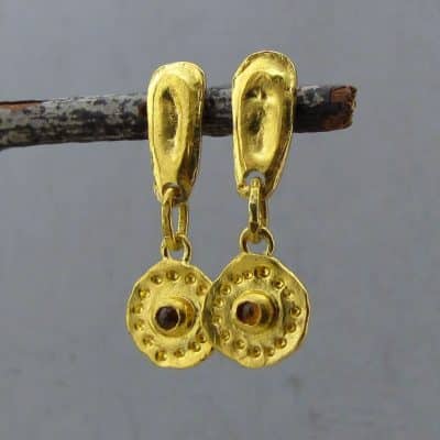 Pink Sapphire 24k gold dangle studs earrings