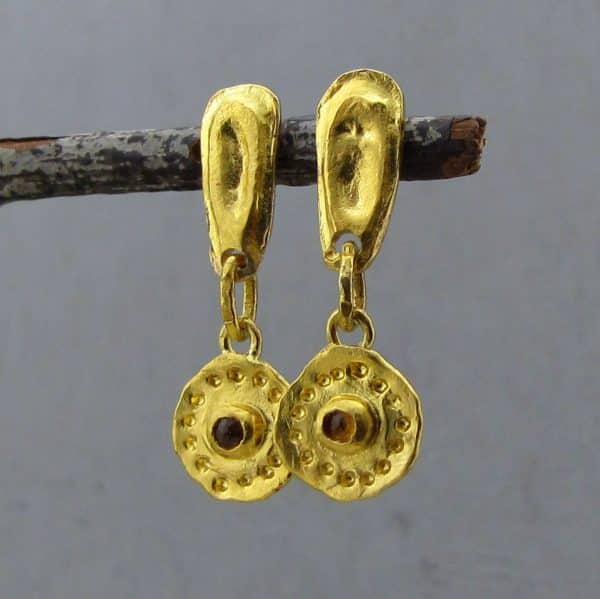 Pink Sapphire 24k gold dangle studs earrings