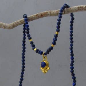 24k solid gold and Lapis Lazuli necklace
