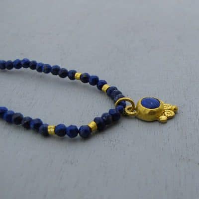 24k solid gold and Lapis Lazuli necklace