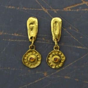 Pink Sapphire 24k gold dangle studs earrings