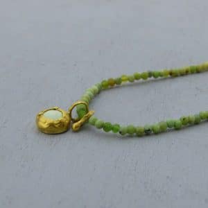 Green shaded Opal and Lemon Chrysoprase 24k gold necklace
