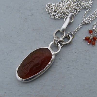 Rustic Red Agate Intaglio chunky silver necklace