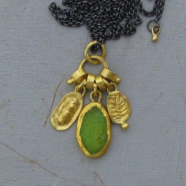 Rough Lemon Jade 22k gold charms necklace