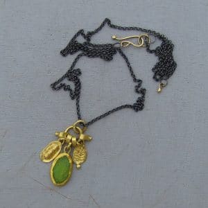 Rough Lemon Jade 22k gold charms necklace