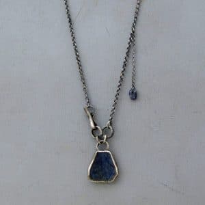 Trapeze Lapis Lazuli Intaglio rustic silver necklace