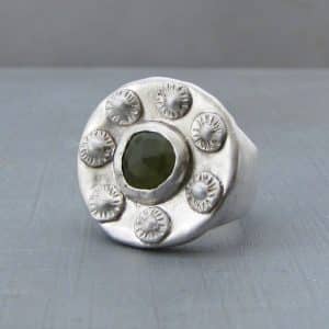 Ethnic Grossular Garnet signet silver ring