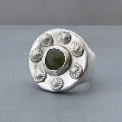 Ethnic Grossular Garnet signet silver ring