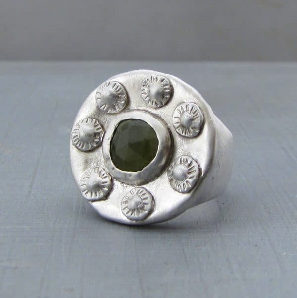 Ethnic Grossular Garnet signet silver ring