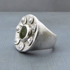 Ethnic Grossular Garnet signet silver ring
