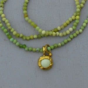 Green shaded Opal and Lemon Chrysoprase 24k gold necklace