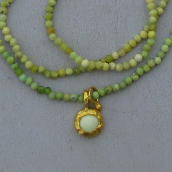 Green shaded Opal and Lemon Chrysoprase 24k gold necklace