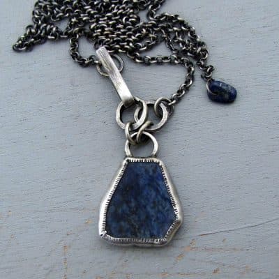 Trapeze Lapis Lazuli Intaglio rustic silver necklace