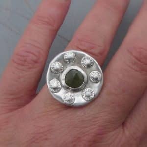 Ethnic Grossular Garnet signet silver ring