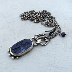 Lapis Lazuli Intaglio rustic silver necklace