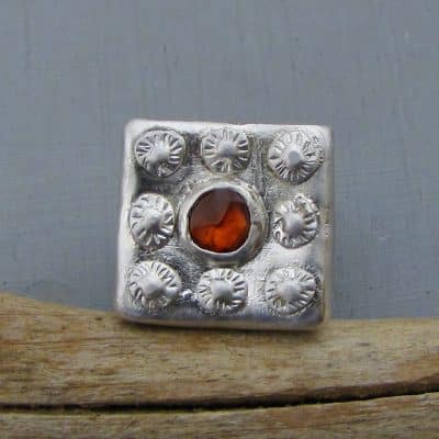 Ethnic Sperrartine Garnet signet silver ring