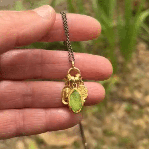 Rough Lemon Jade 22k gold charms necklace