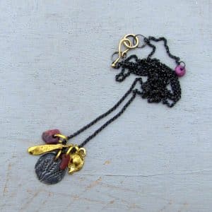 Solid 22k gold rough Ruby and silver coin necklace