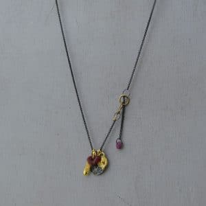 Solid 22k gold rough Ruby and silver coin necklace