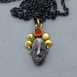 22 karat gold and silver Zircon face necklace