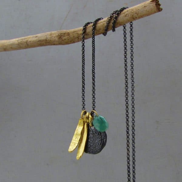 Handcrafted 22k gold & silver multi-charm necklace