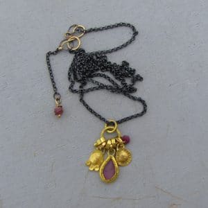 Pink Quartz 22k gold charms necklace