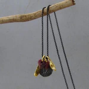 Solid 22k gold rough Ruby and silver coin necklace