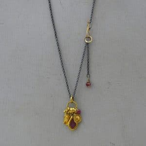 Pink Quartz 22k gold charms necklace