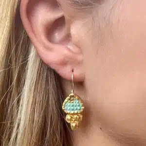 Ancient style Turquoise 24k gold drop earrings