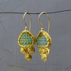 Ancient style Turquoise 24k gold drop earrings